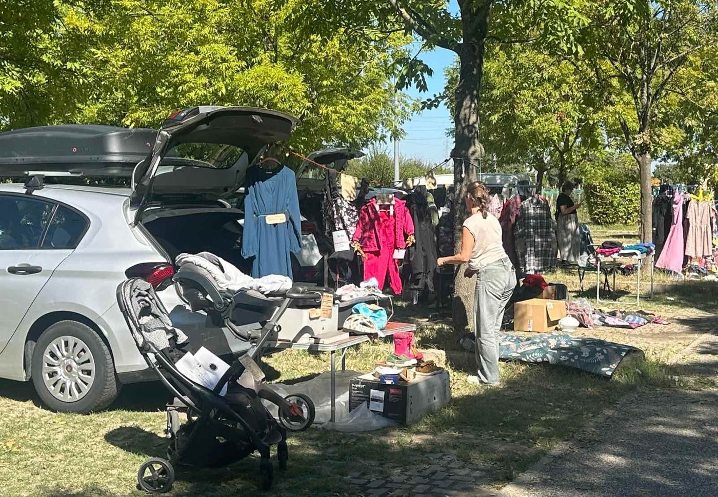 Vestiti appesi a un filo tra gli alberi